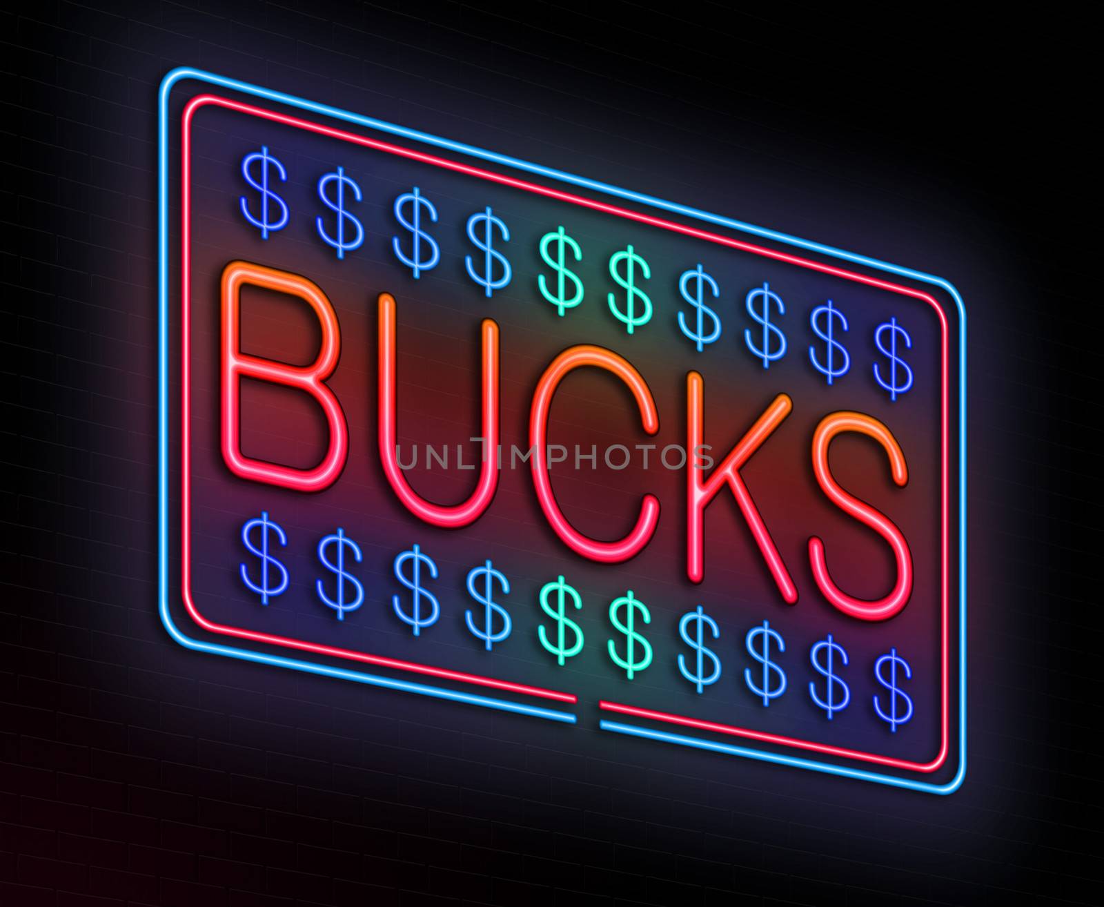 Illustration depicting an illuminated neon sign with a bucks concept.