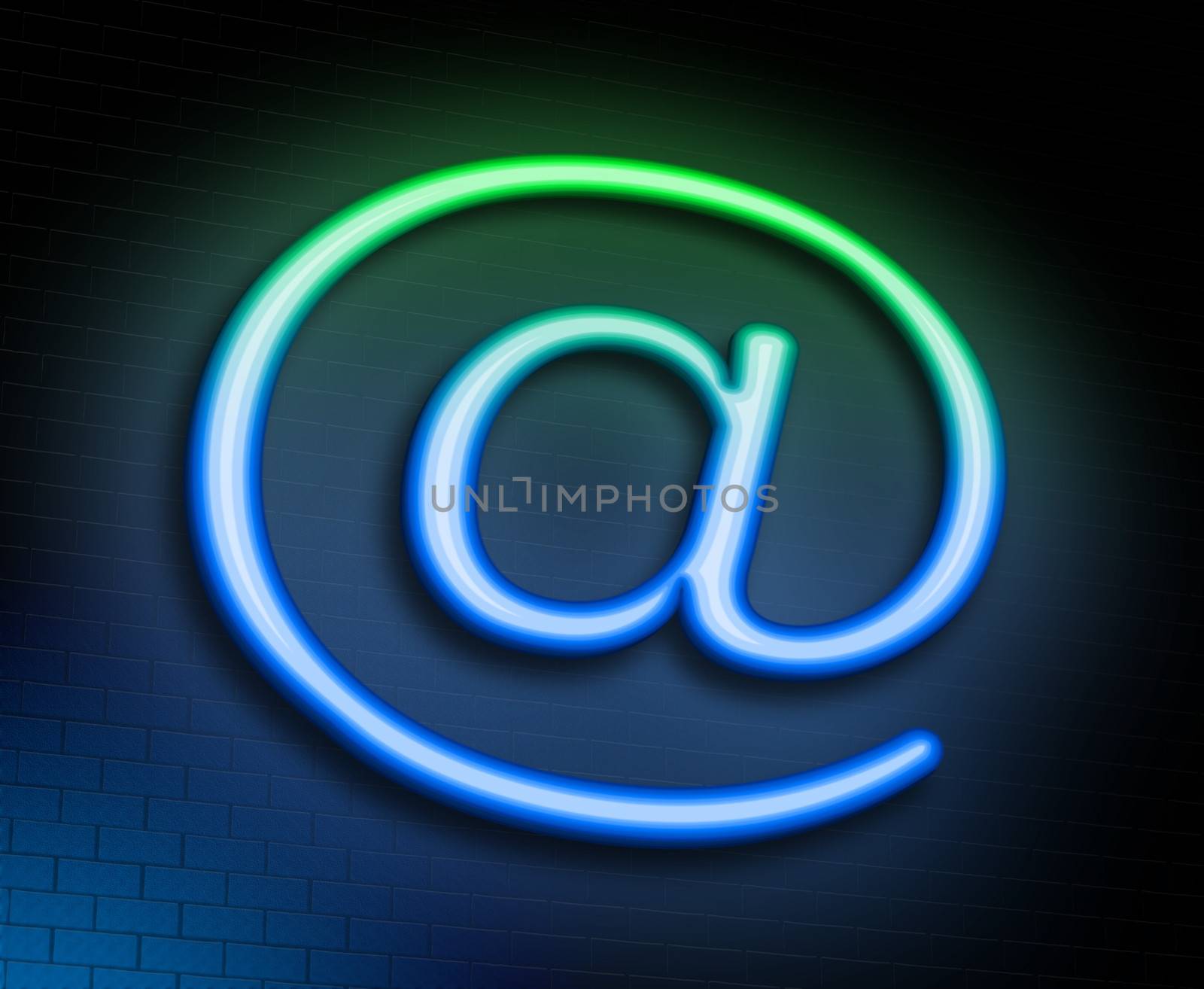 Illustration depicting an illuminated neon sign with an @ concept.