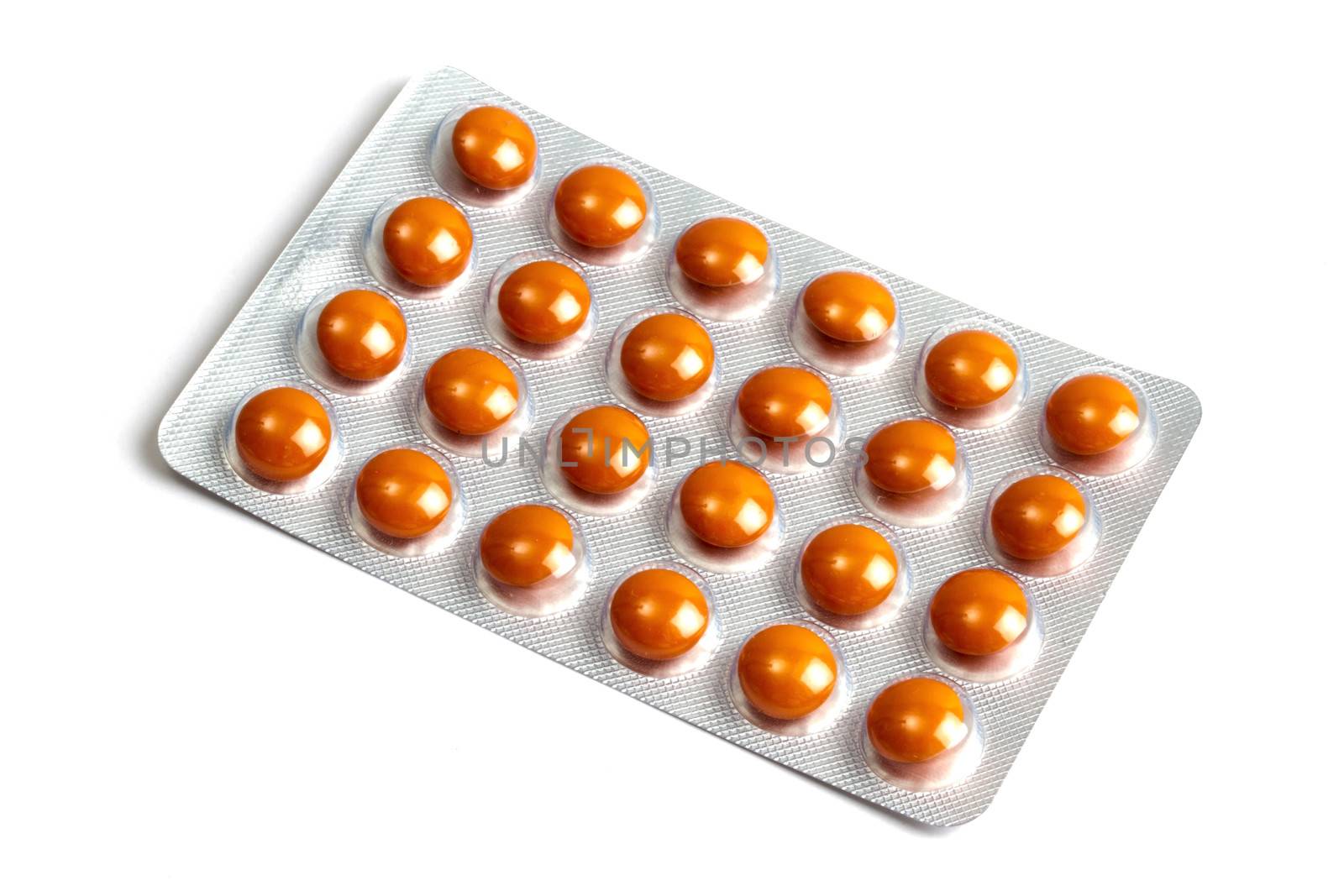 Set of red pills isolated on white background 