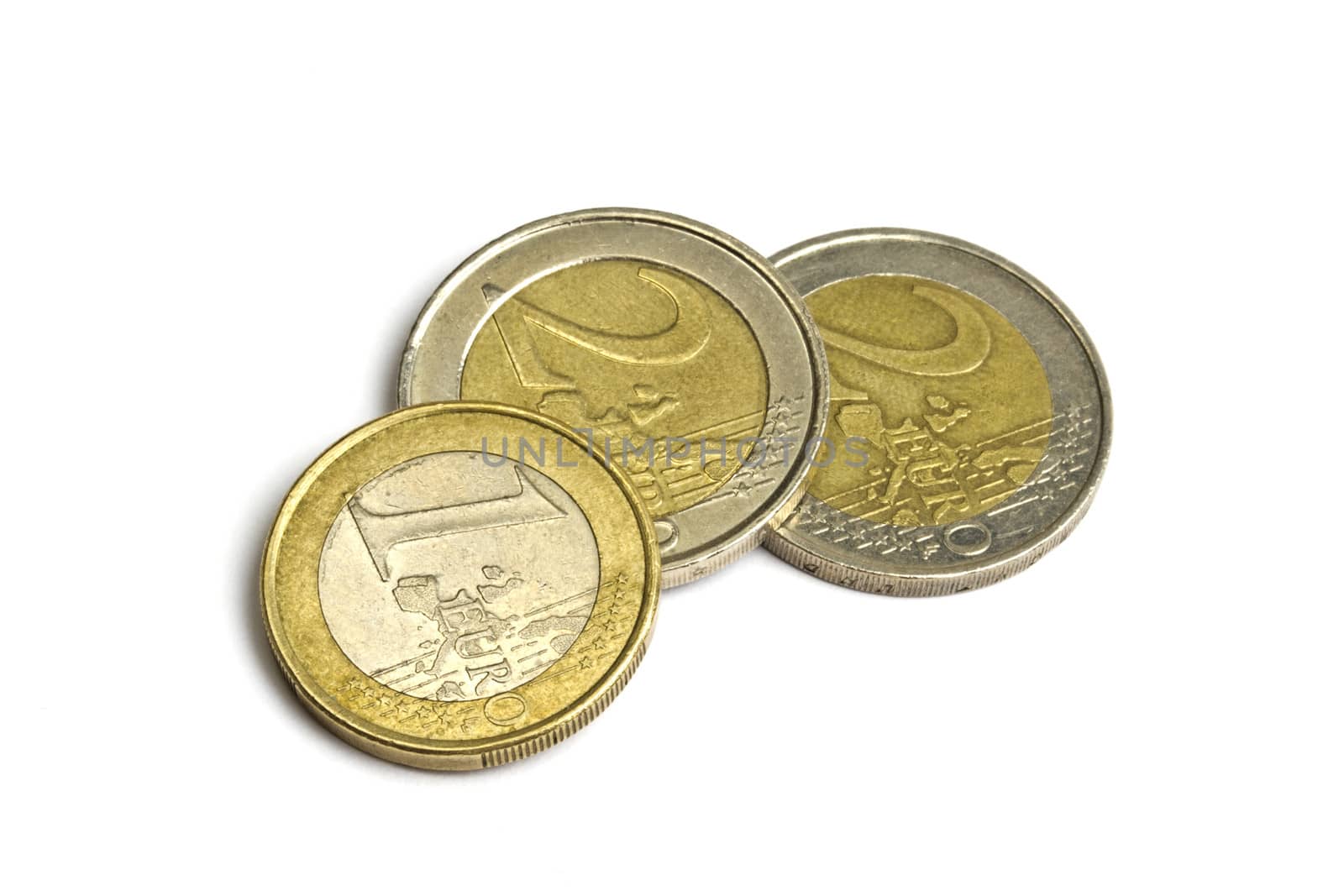 euro coins isolated on white background 
