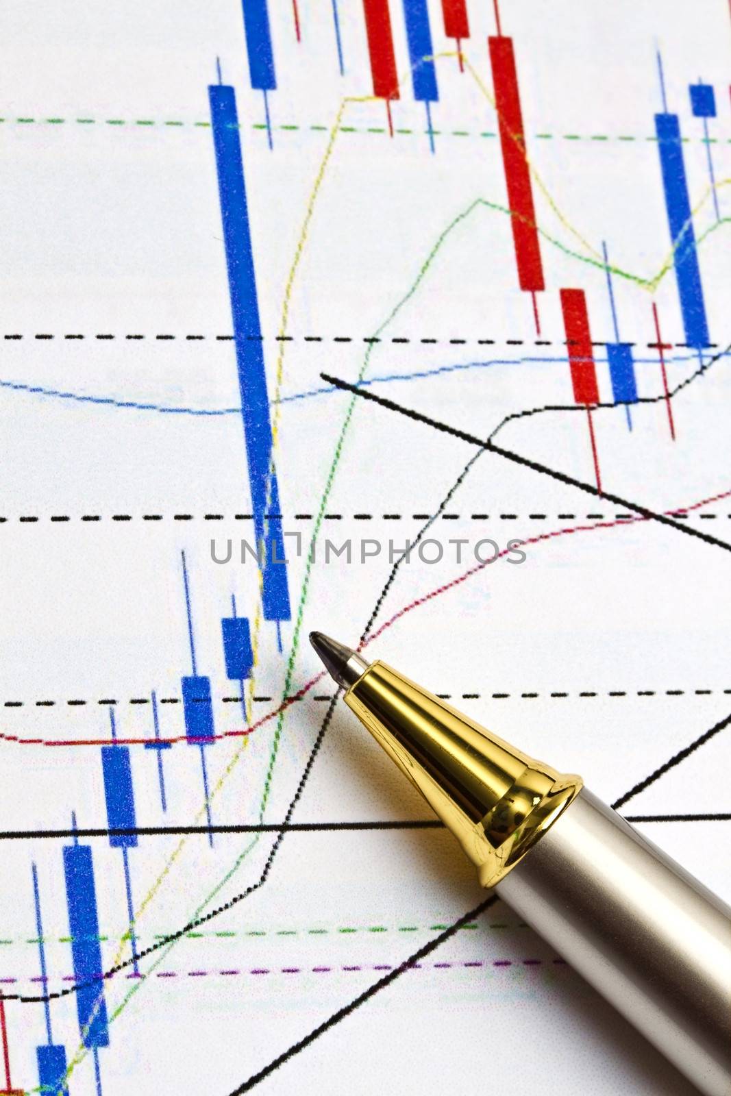 Background of business graph and a pen 
