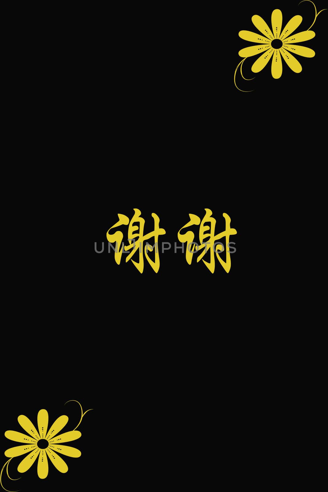 Chinese characters of THANK YOU on black background