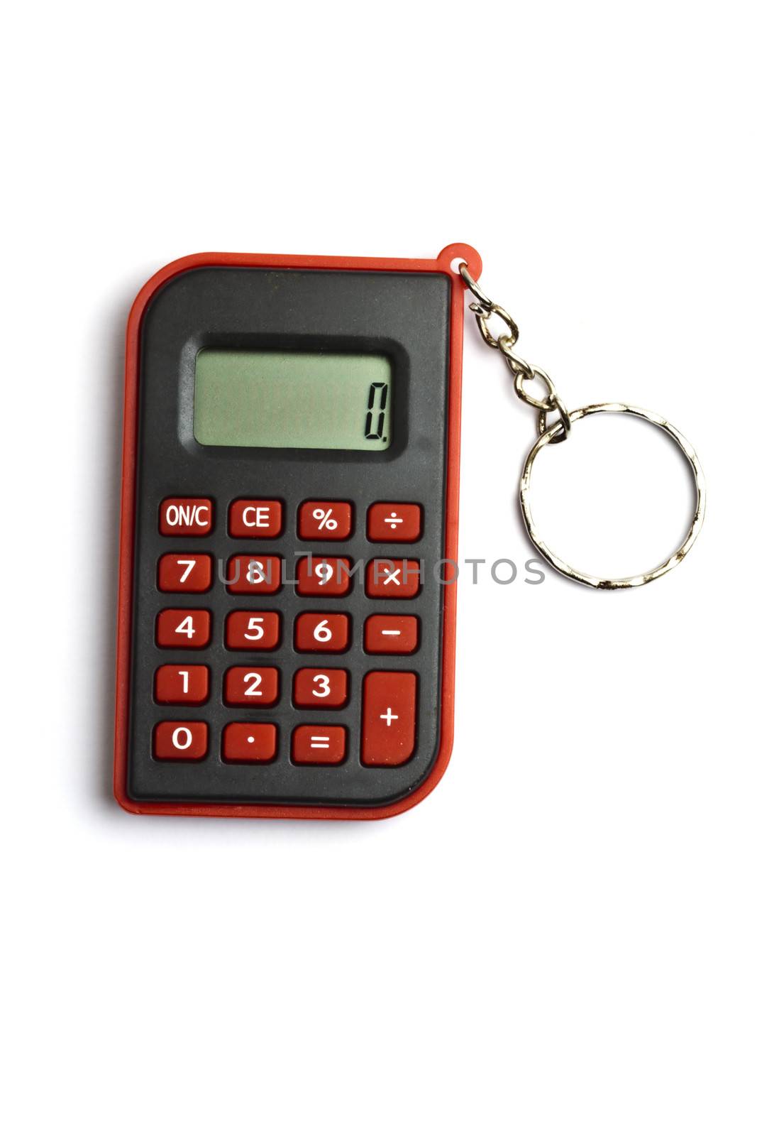 MIni red calculator isolated on white background
