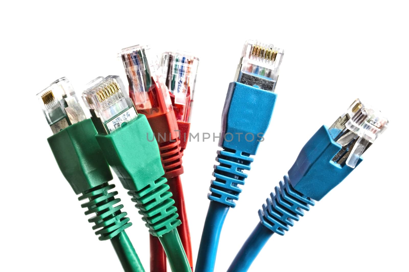 Colorful network plugs isolated on white background 