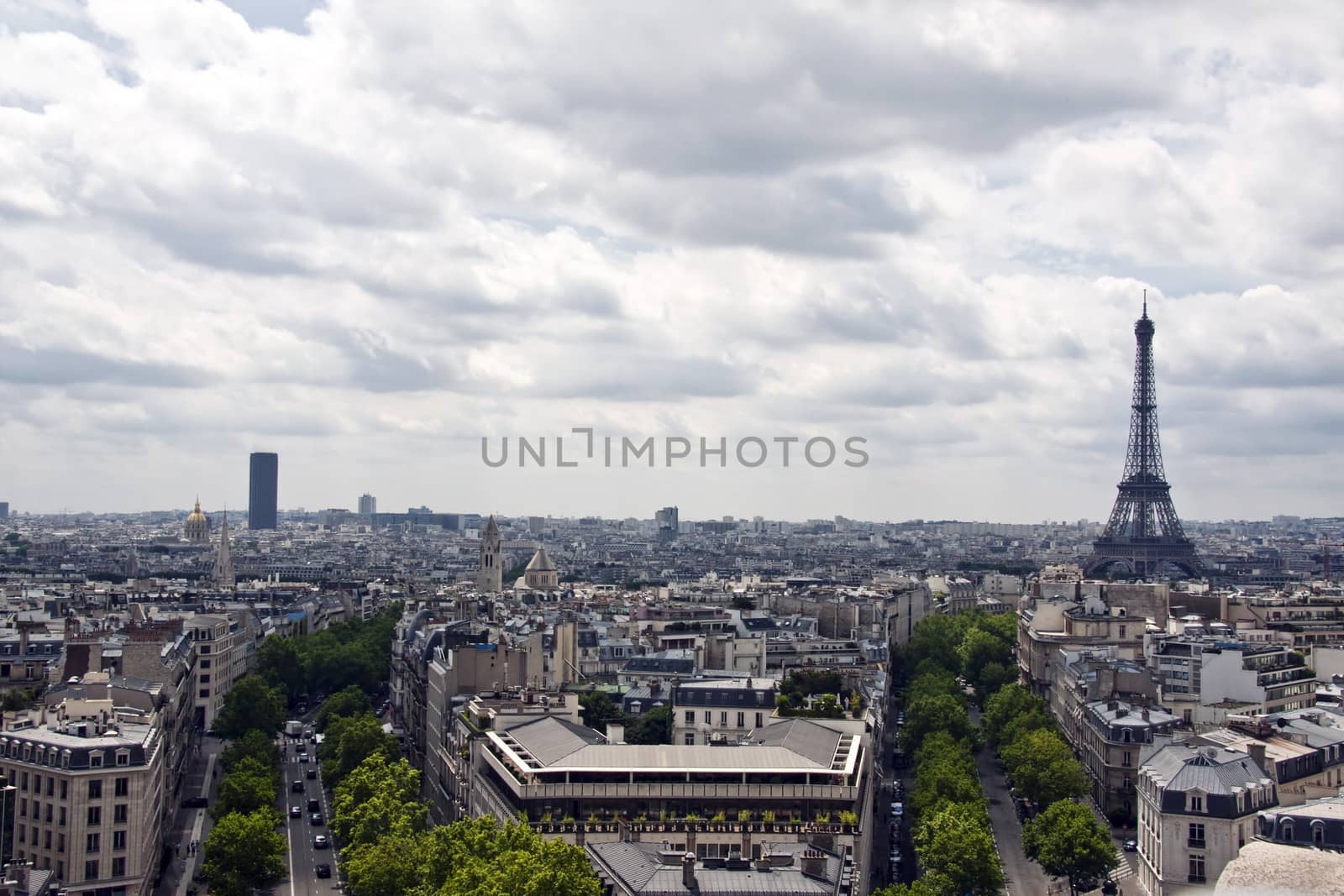 Aerial view of Paris from triumphal arch 
