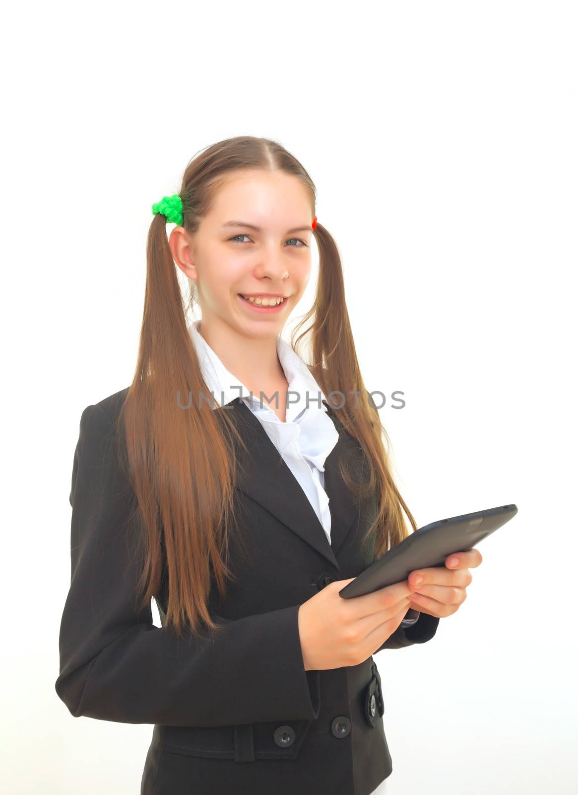 Teenage girl staying with an electronic book