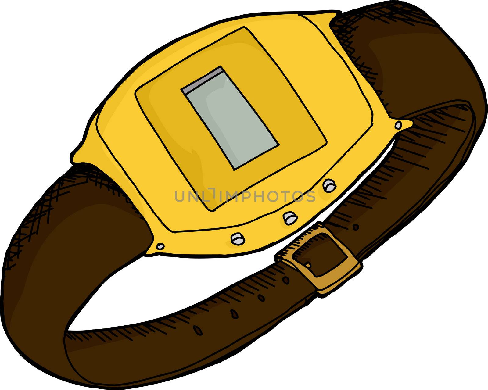 Single gold digital wristwatch over isolated background