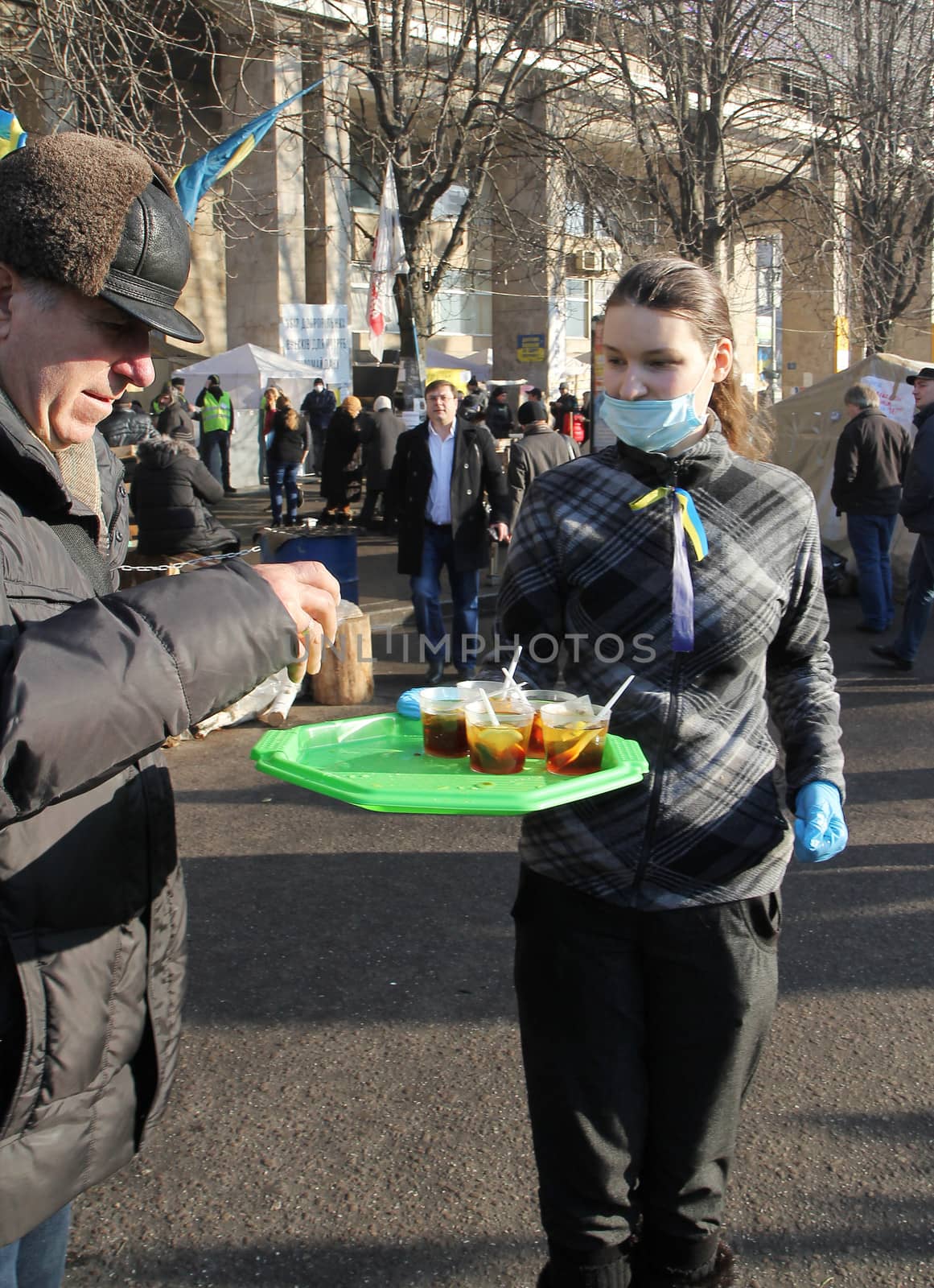 KIEV, UKRAINE - DECEMBER 24: Unidentified girl during anti-governmental and pro-European integration protests on December 24, 2013 in Kiev, Ukraine