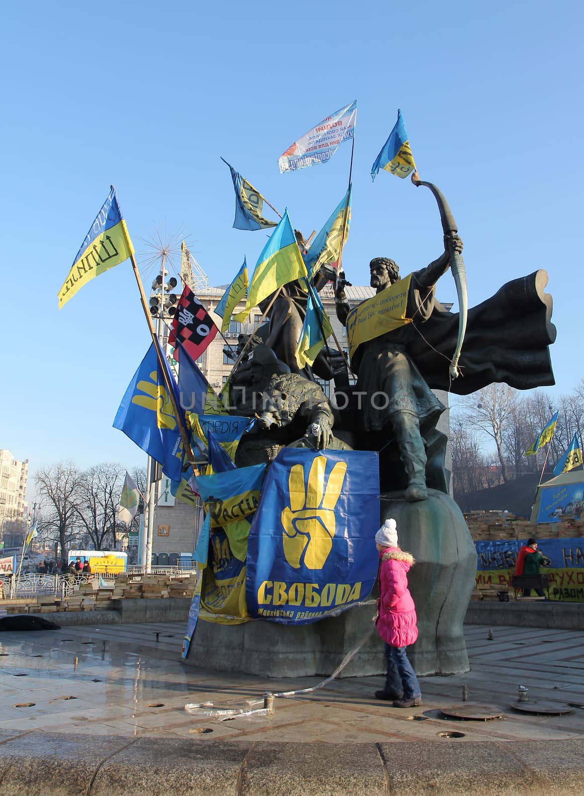 KIEV, UKRAINE - DECEMBER 24: Unidentified girl on Khreshchatyk during anti-governmental and pro-European integration protests on December 24, 2013 in Kiev, Ukraine