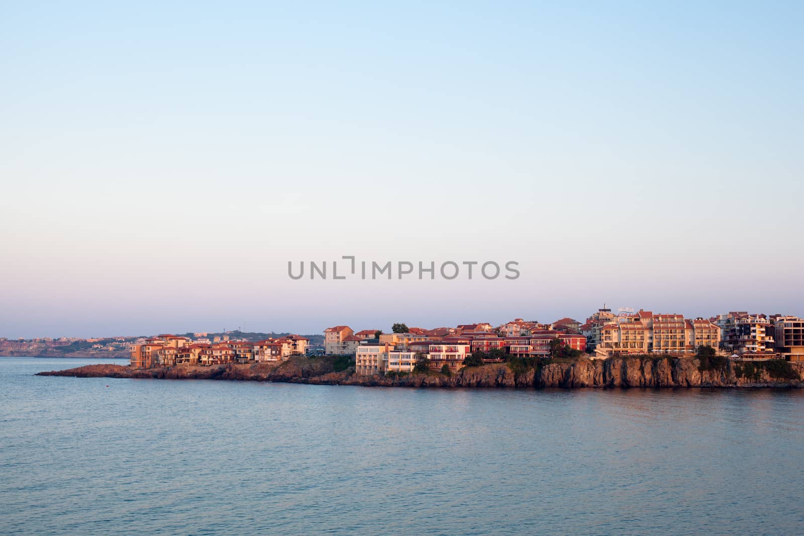 Houses on the cliff above the sea in Sozopol in Bulgaria
