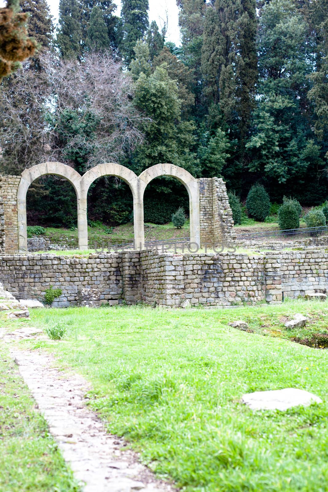 Old roman ruins rin Fiesole in Italy
