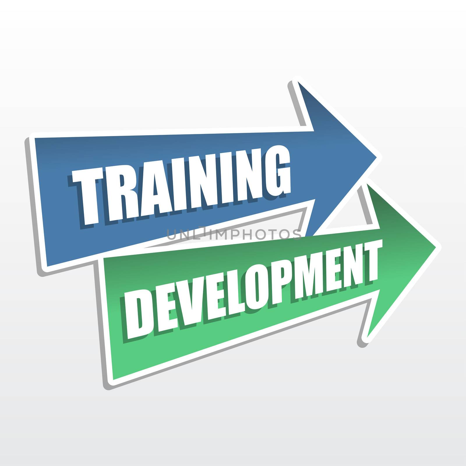 training development - text in arrows, business education concept, flat design