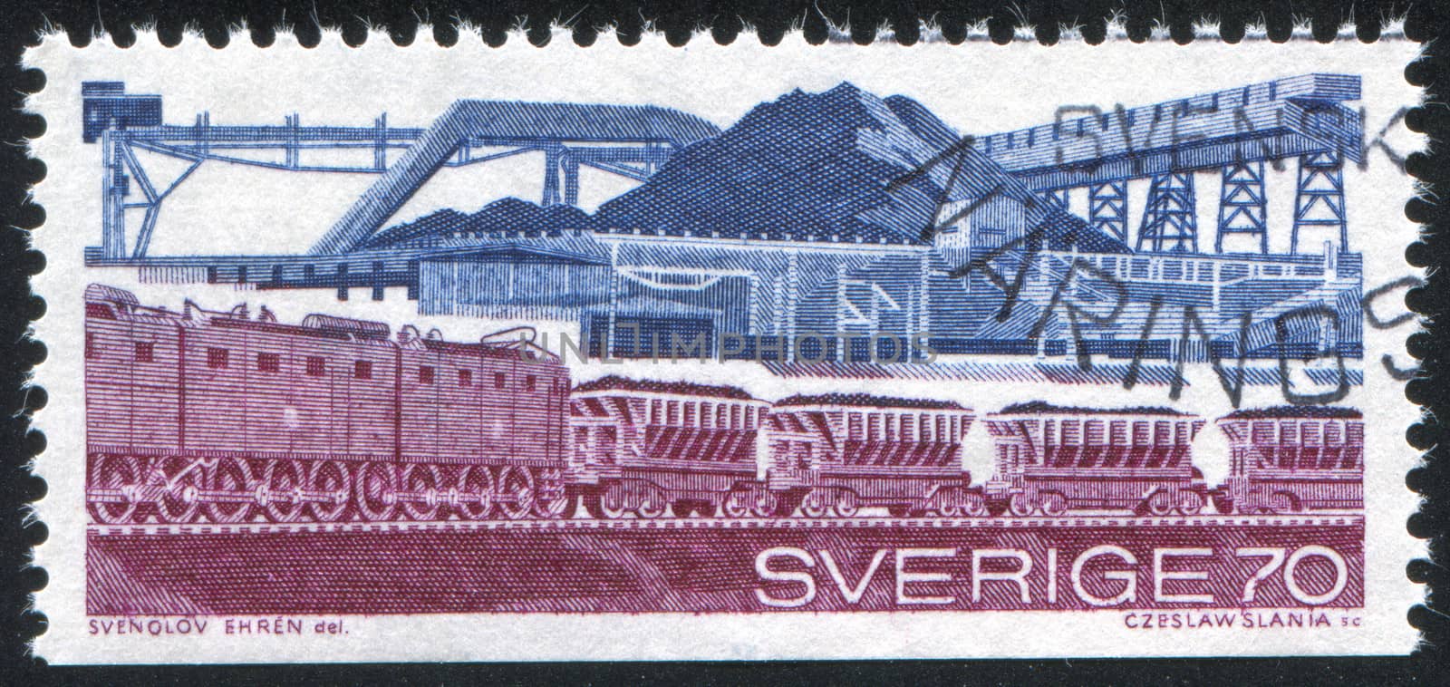SWEDEN - CIRCA 1970: stamp printed by Sweden, shows freight train and mine, circa 1970