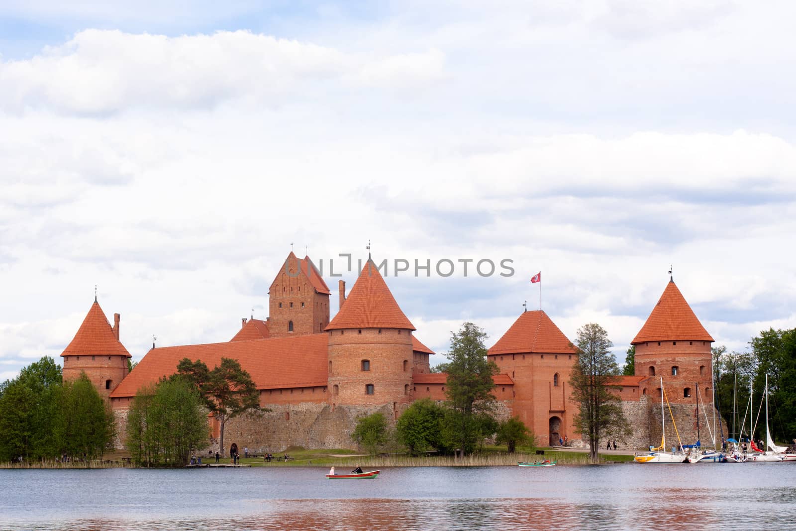 A landscape with lake and Trakaj castle in Lithuania
