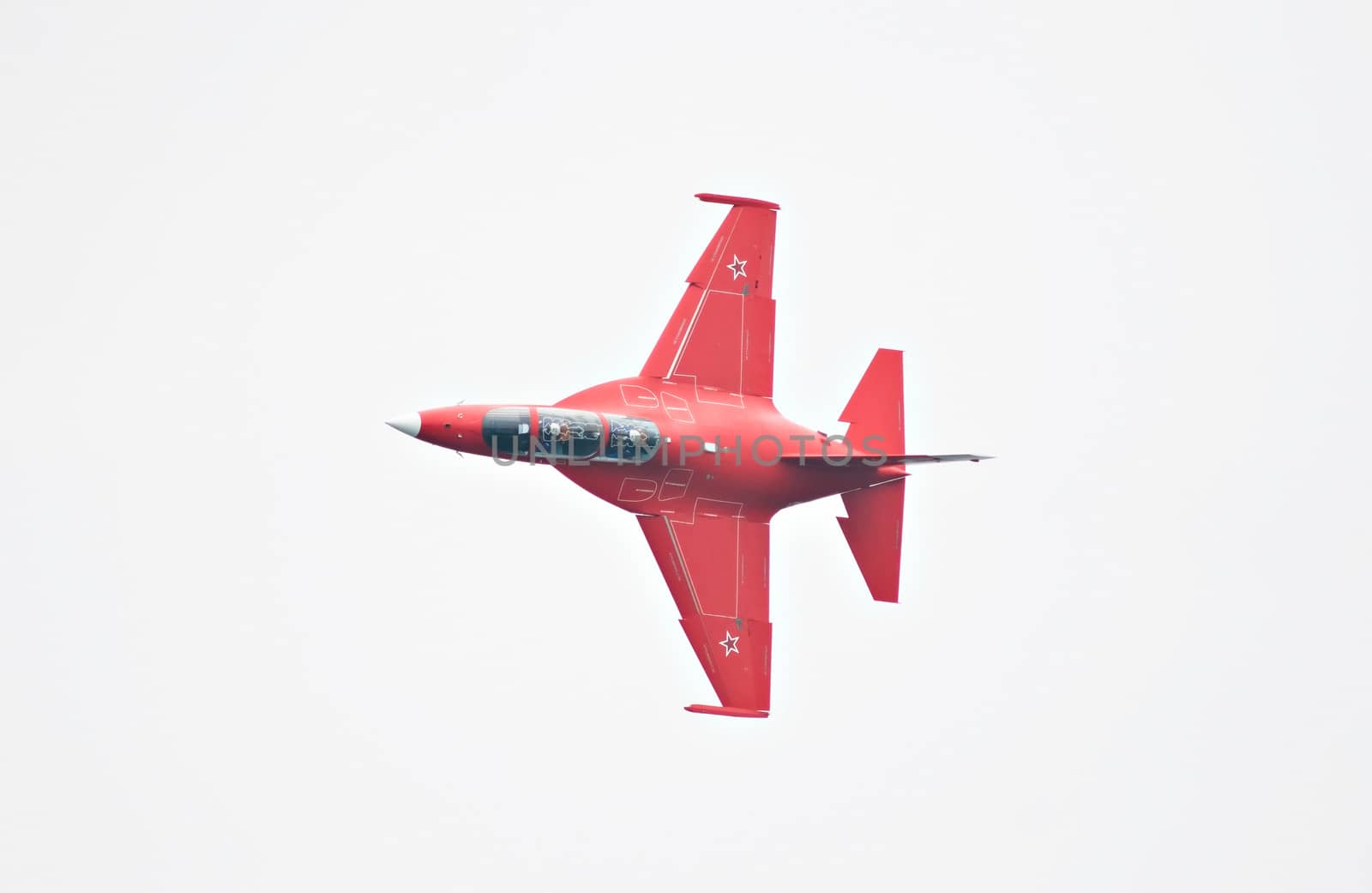 SINGAPORE - FEBRUARY 11: Yakovlev Yak-130 trainer during the Aerobatic Flying Displays at Singapore Airshow at Changi Exhibition Centre in Singapore on February 11, 2014.