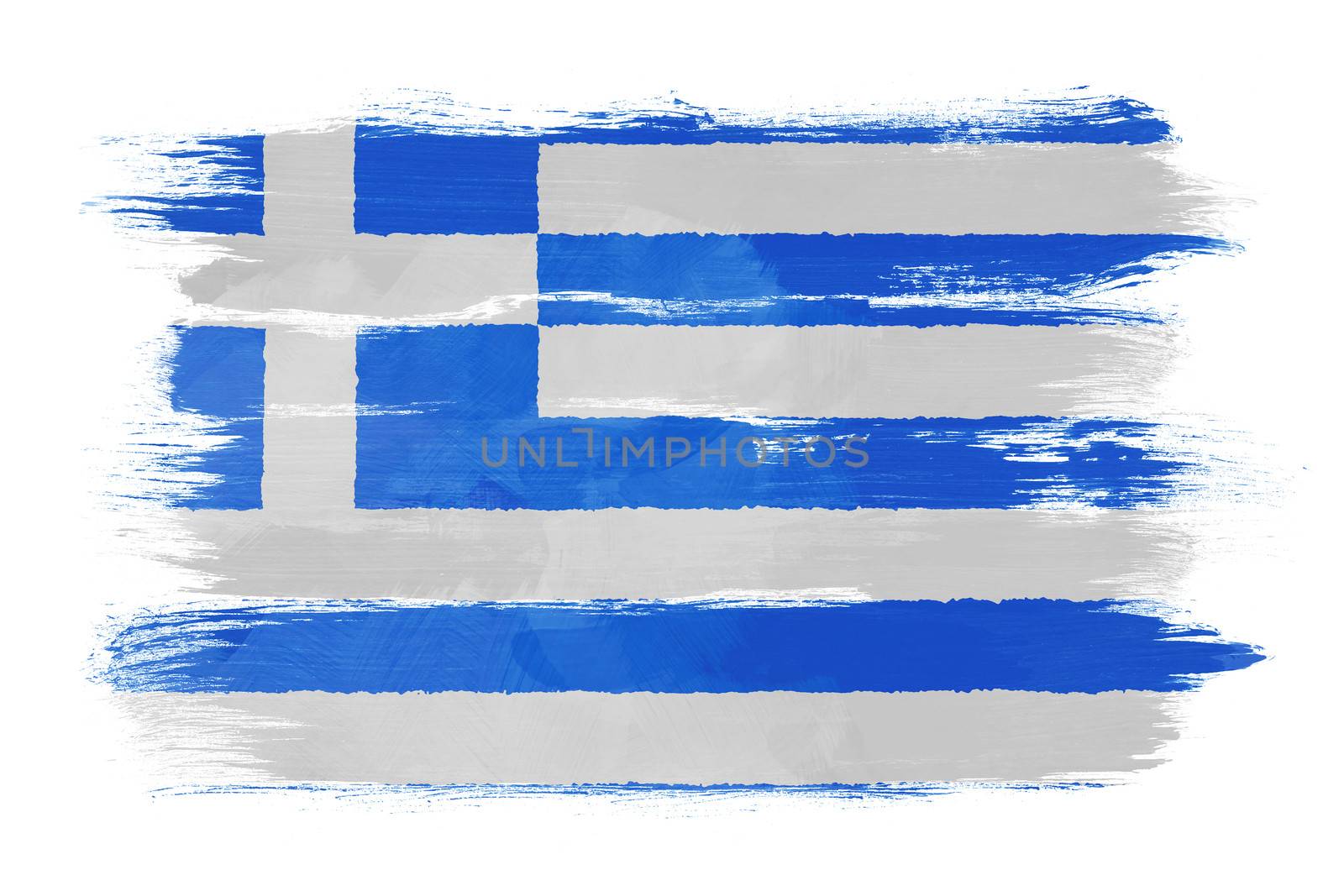 The Greek flag painted on white paper with watercolor