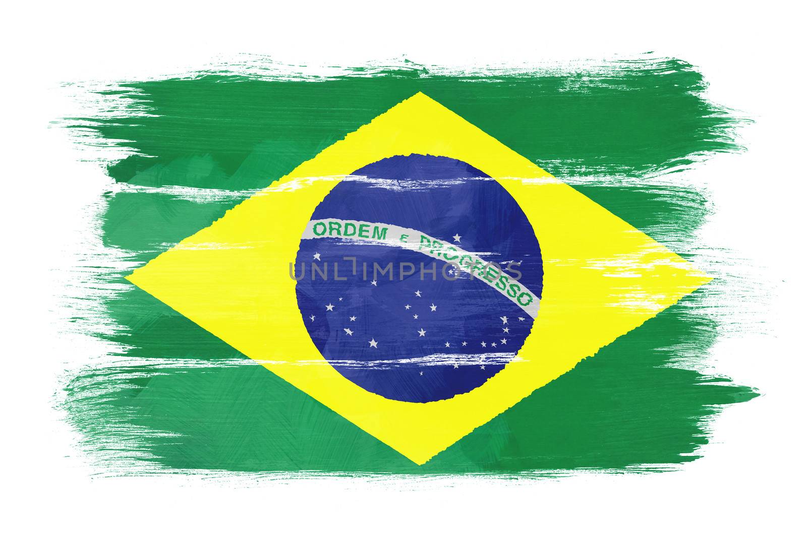 The Brazilian flag painted on white paper with watercolor