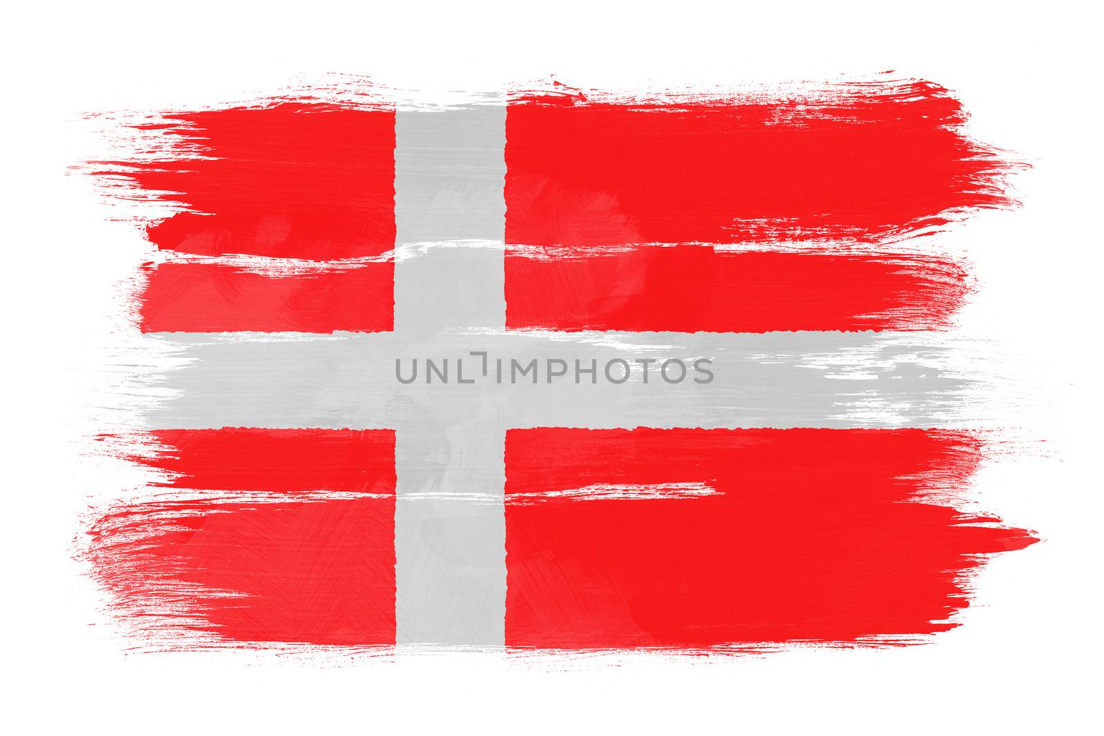 The Danish flag painted on white paper with watercolor