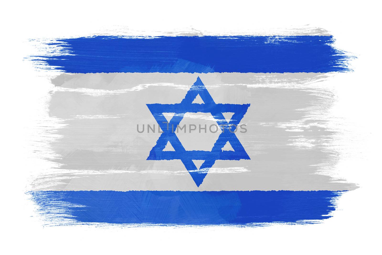 The Israeli flag painted on white paper with watercolor