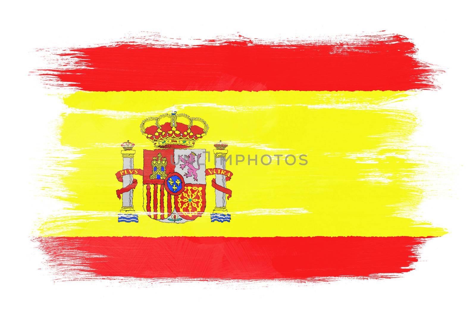 The Spanish flag painted on white paper with watercolor