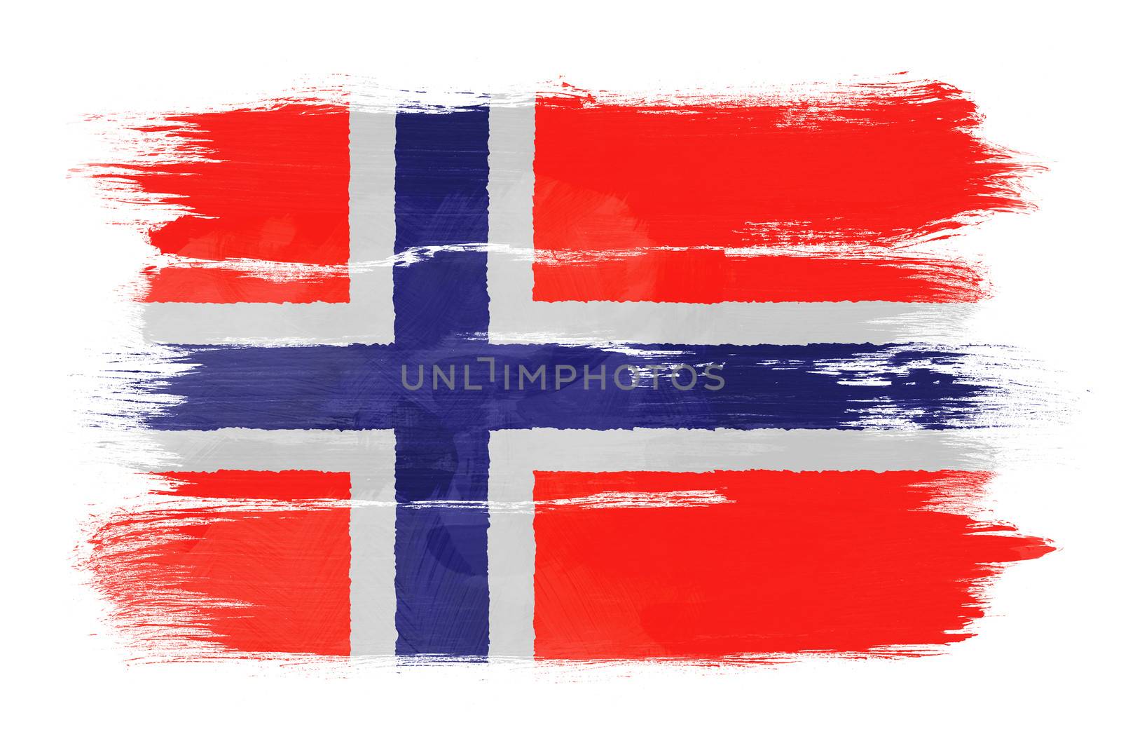 The Norwegian flag painted on white paper with watercolor