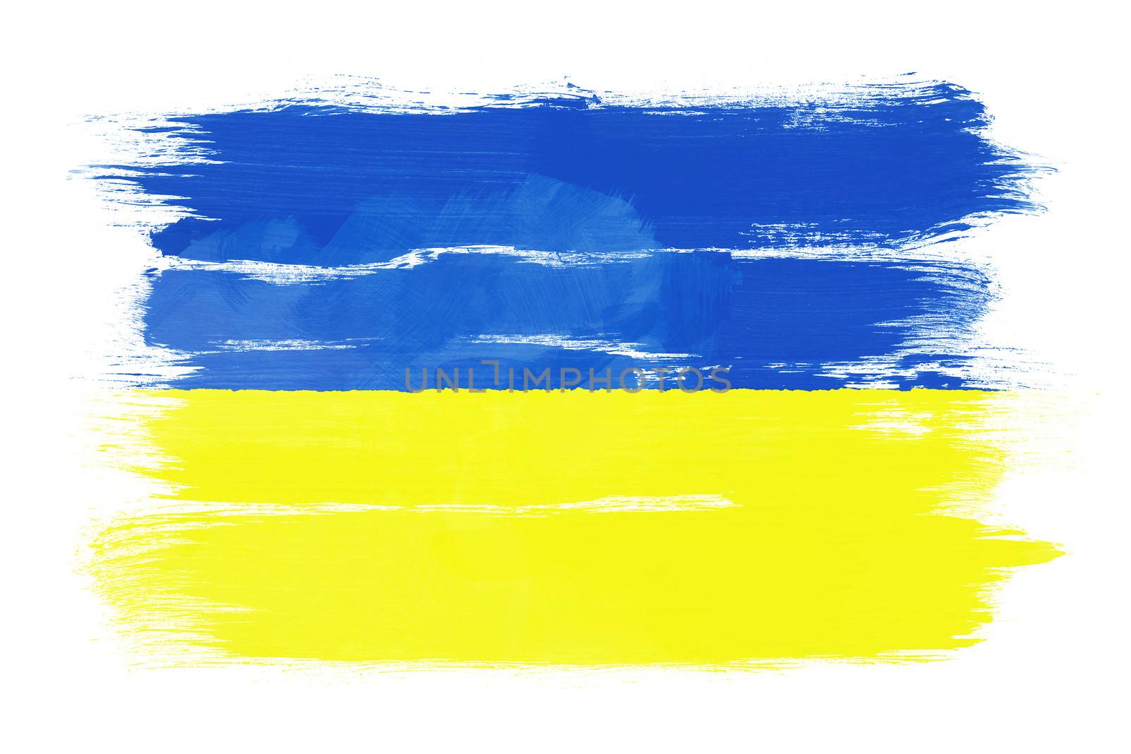 The Ukrainian flag painted on white paper with watercolor