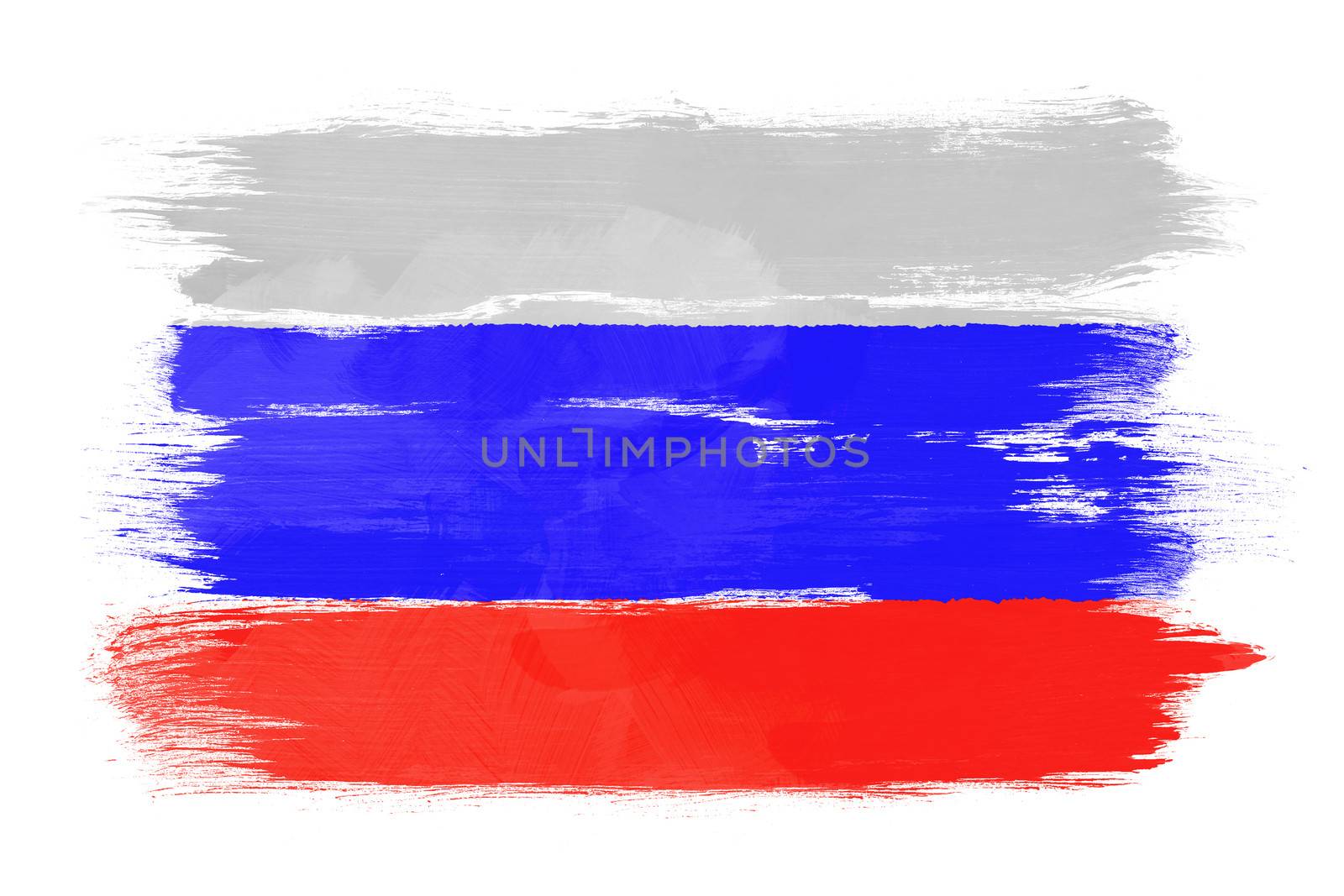 The Russian flag painted on white paper with watercolor