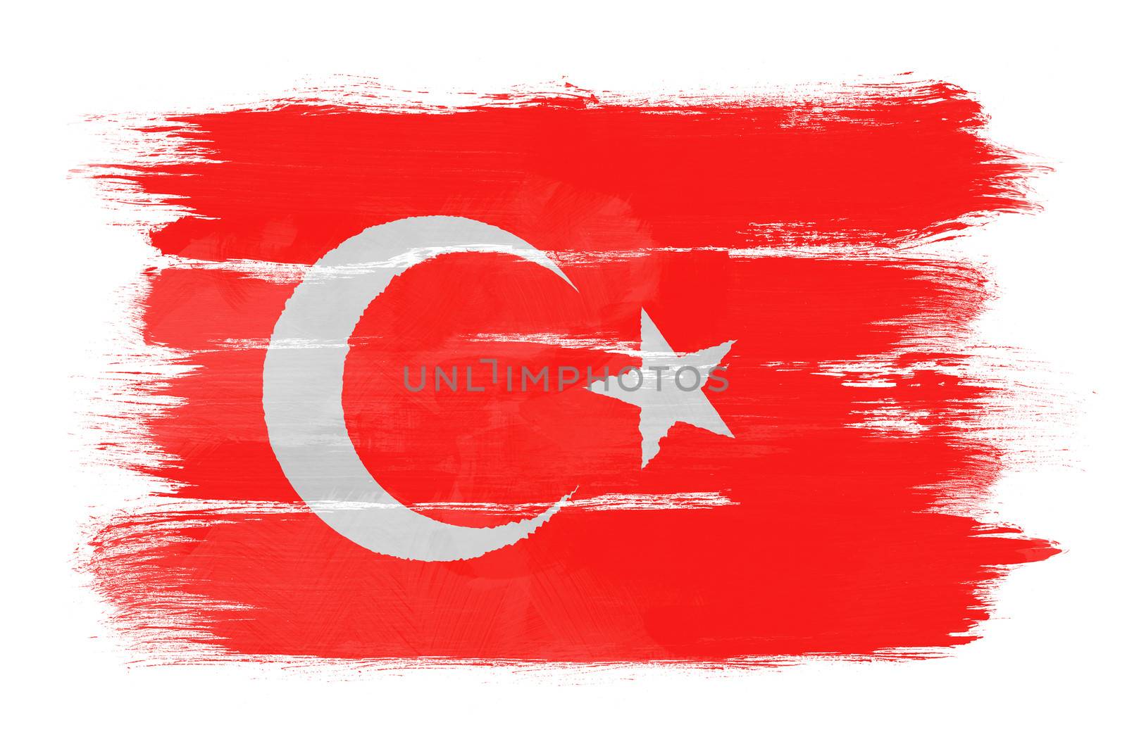 The Turkish flag painted on white paper with watercolor