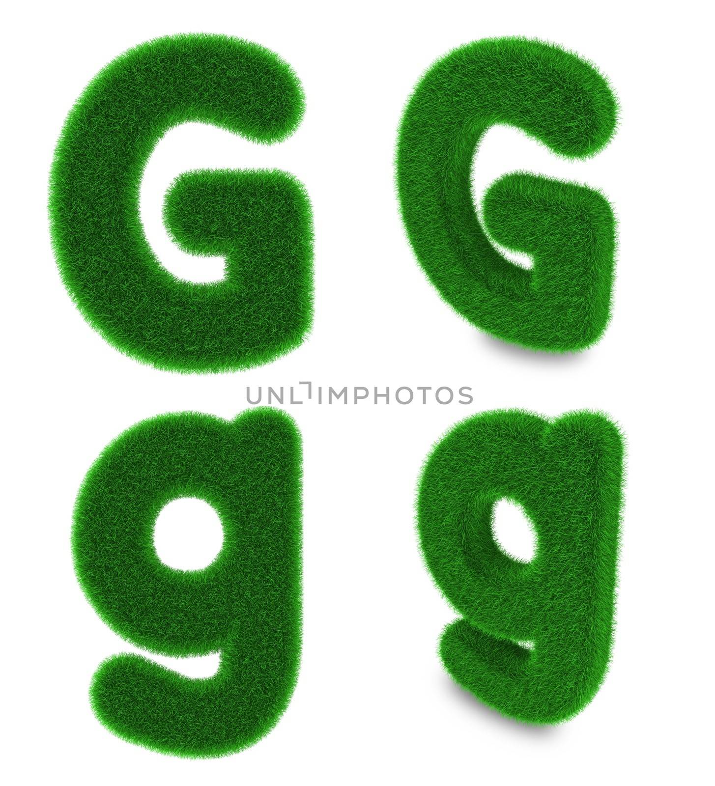 Letter G covered by green grass isolated on white background