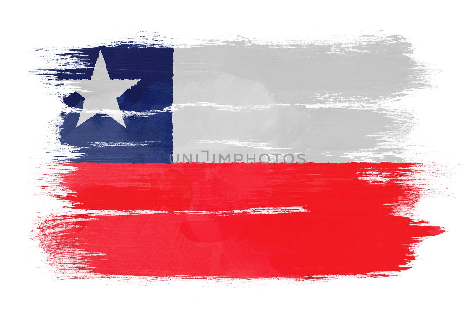 The Chile flag painted on white paper with watercolor