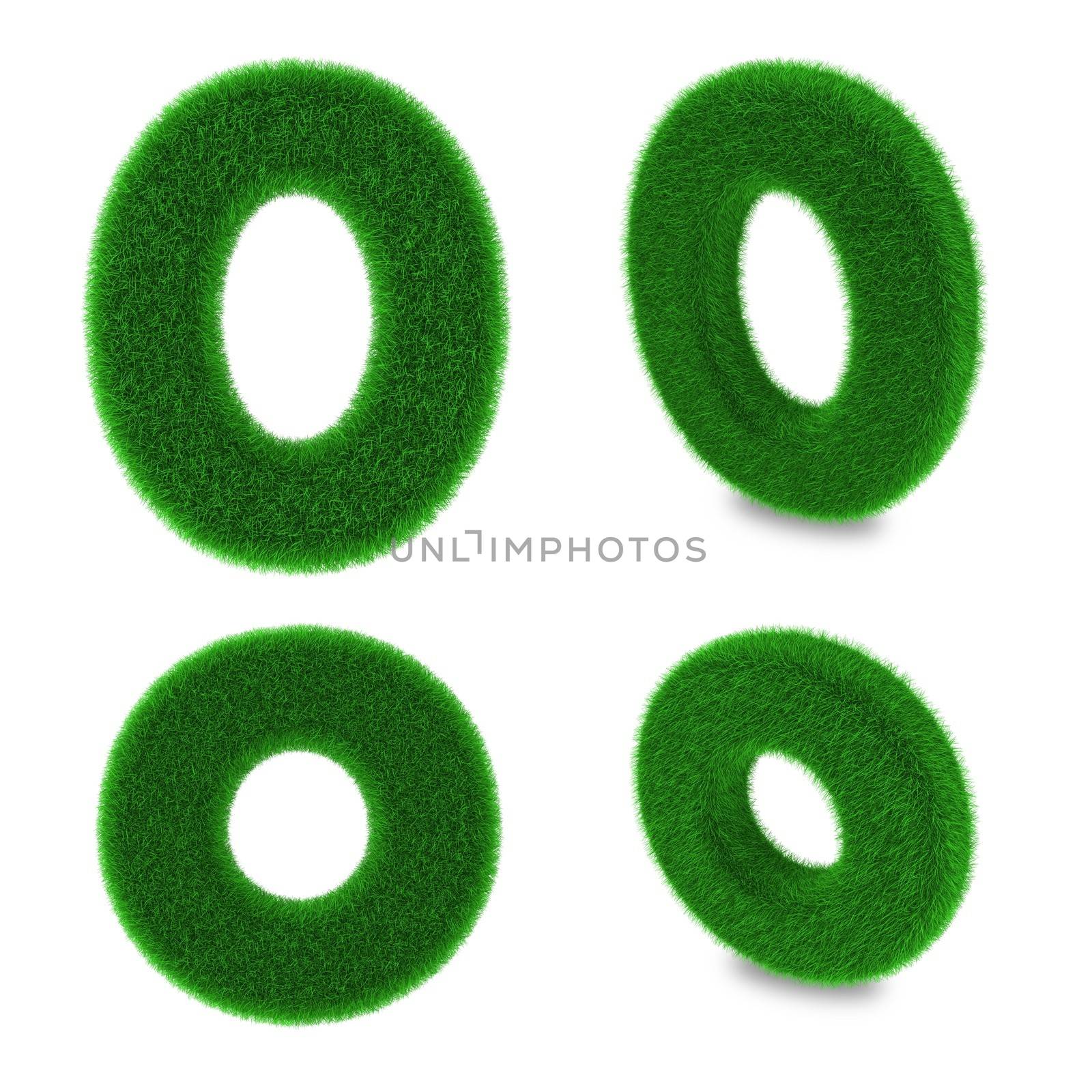 Letter O covered by green grass isolated on white background