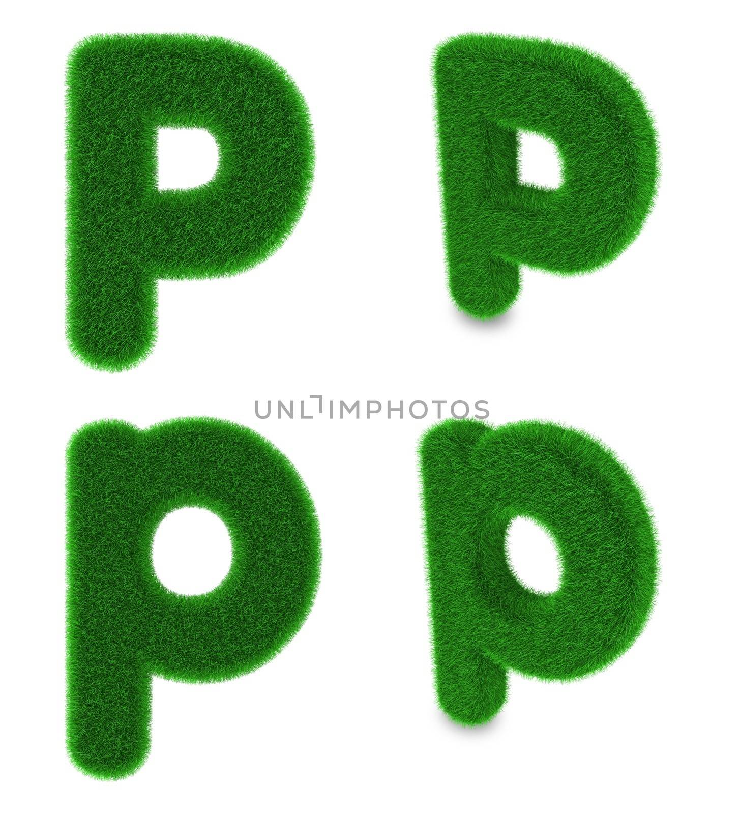 Letter P covered by green grass isolated on white background