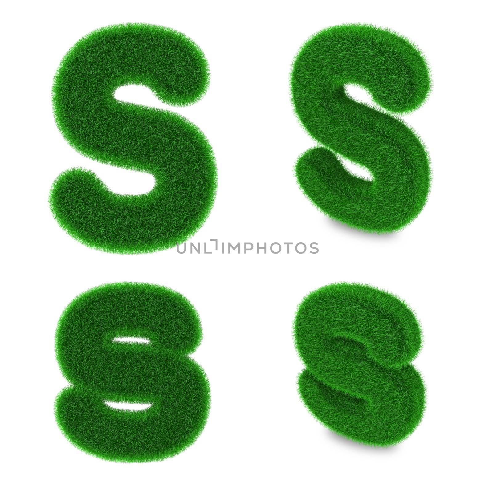 Letter S covered by green grass isolated on white background