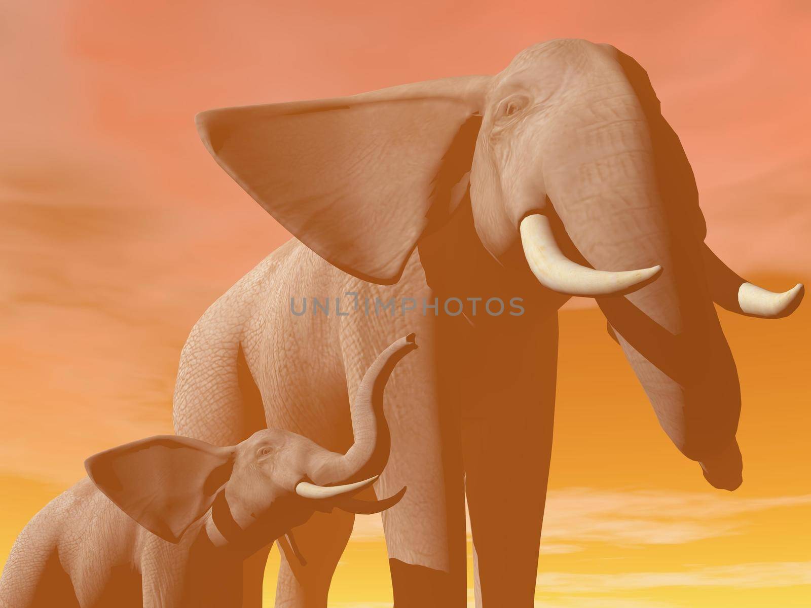 Mum and baby elephant - 3D render by Elenaphotos21