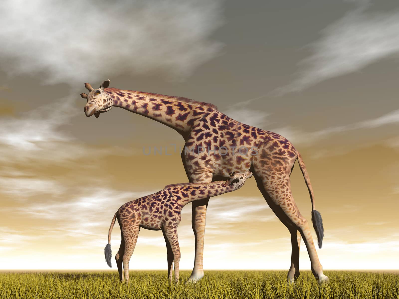 Mum and baby giraffe - 3D render by Elenaphotos21