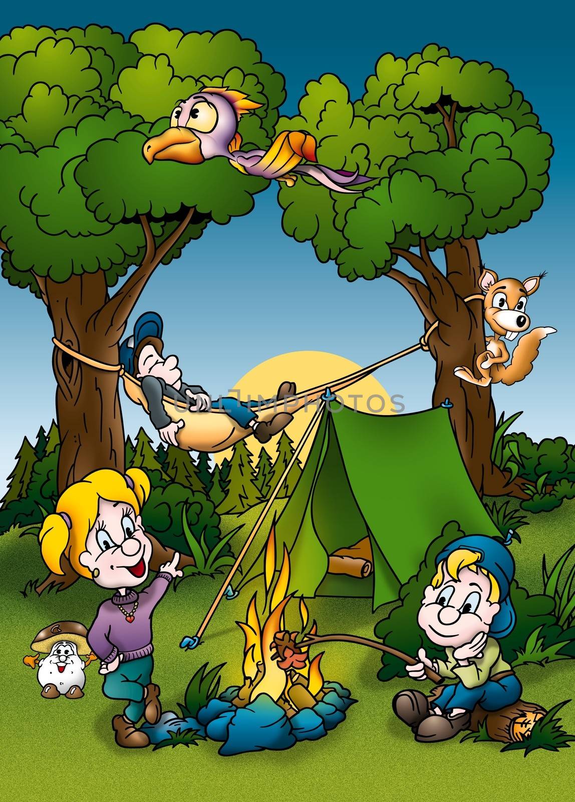 Camping - Cartoon Background Illustration, Bitmap