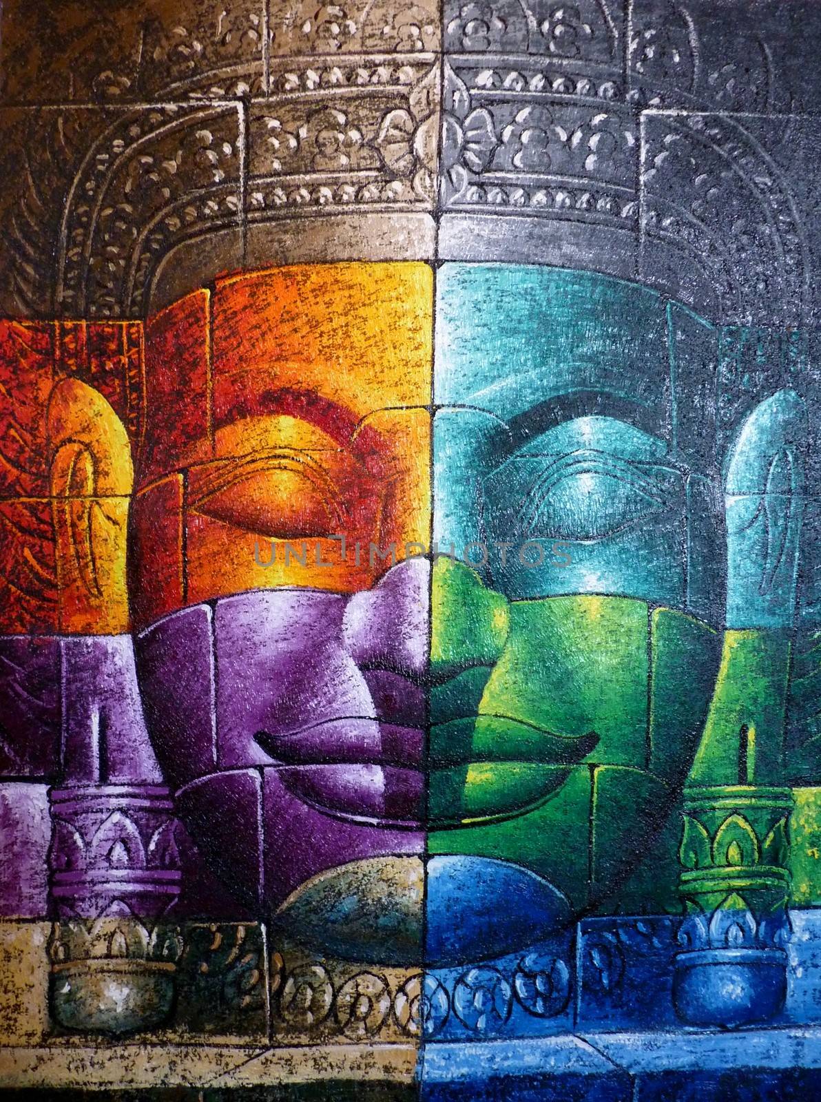Colored Cambodian Buddha Face Picture Close Up