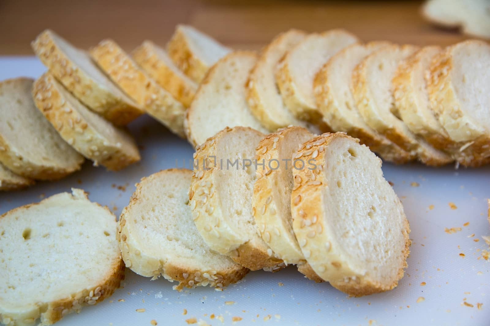 Sliced peaces of French baguette by dedmorozz