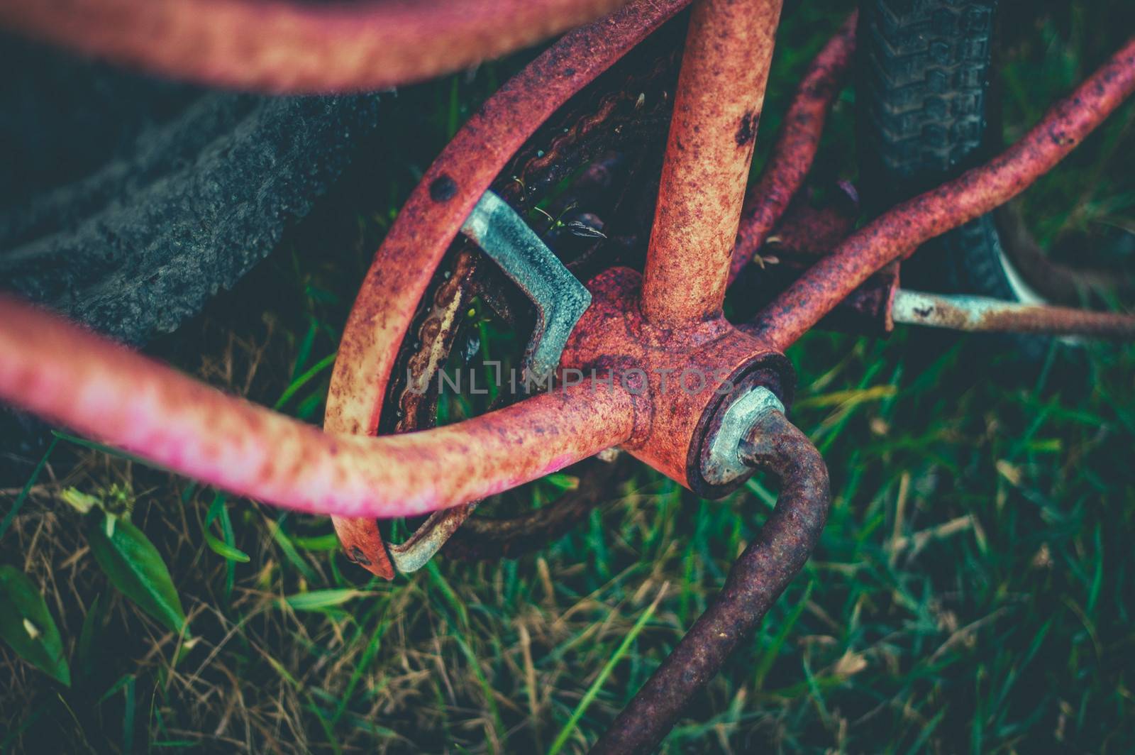 Retro Filtered Image Of A Detail Of An Abandoned Rusty Bike