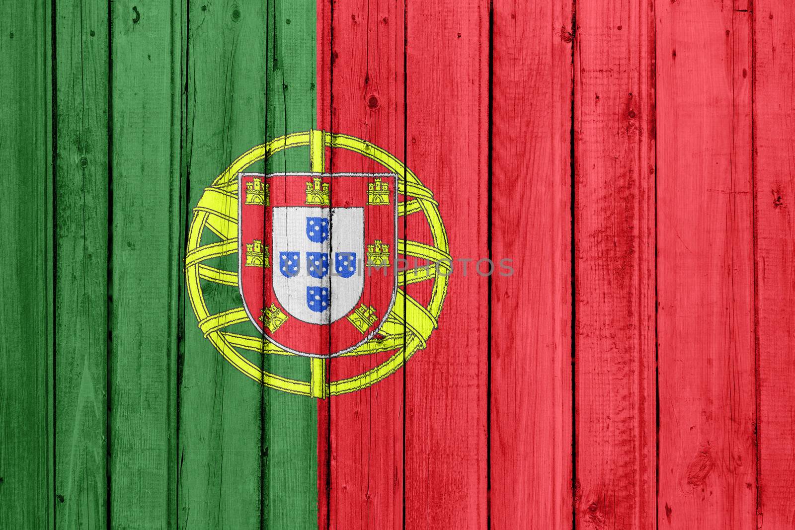 The Portuguese flag painted on a wooden fence