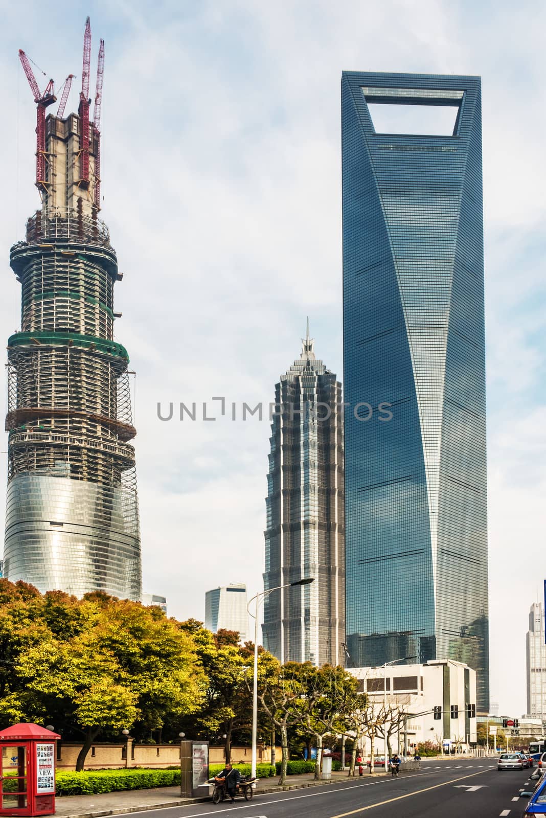 Shanghai, China - April 7, 2013: skyscrapers building towers pudong skyline at the city of Shanghai in China on april 7th, 2013