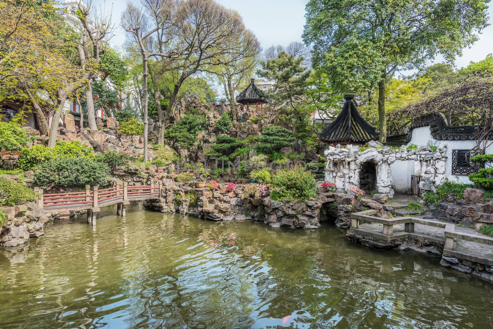 detail of the historic Yuyuan Garden created in the year 1559 by Pan Yunduan in shanghai china