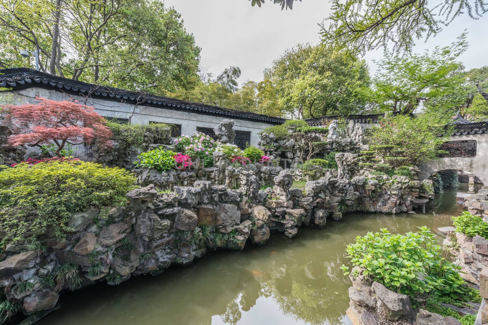 detail of the historic Yuyuan Garden created in the year 1559 by Pan Yunduan in shanghai china