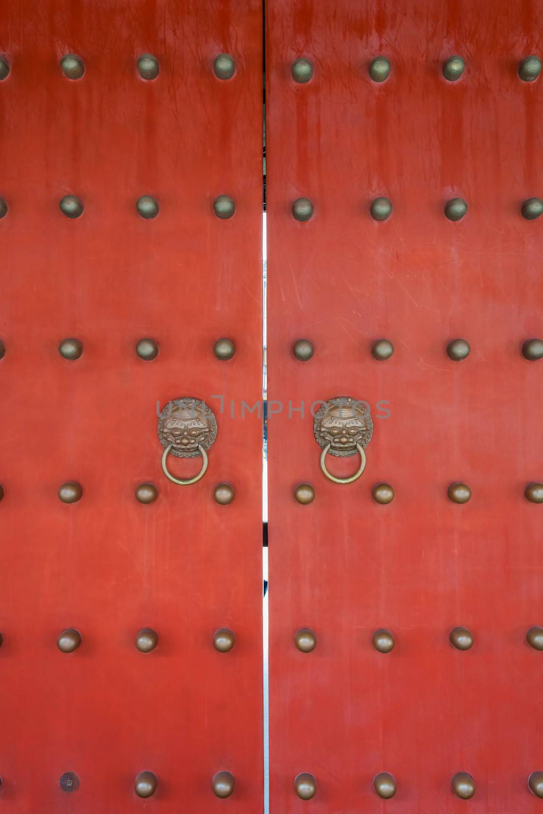 red doors detail of Wen Miao confucian confucius temple in shanghai china popular republic