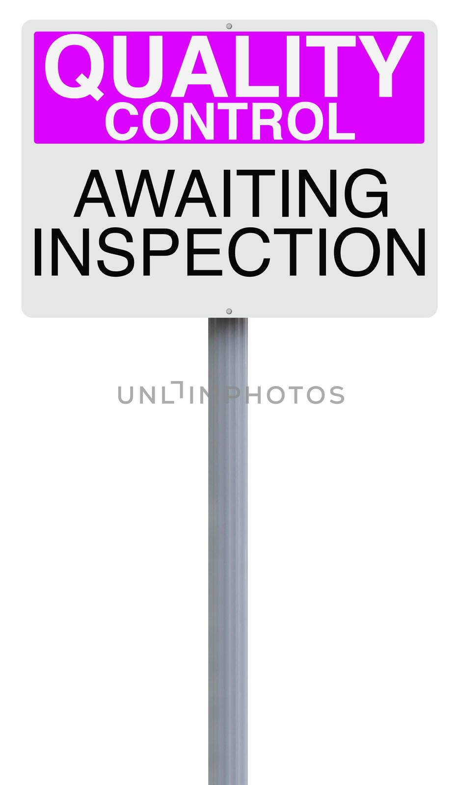 A quality control sign indicating Awaiting Inspection