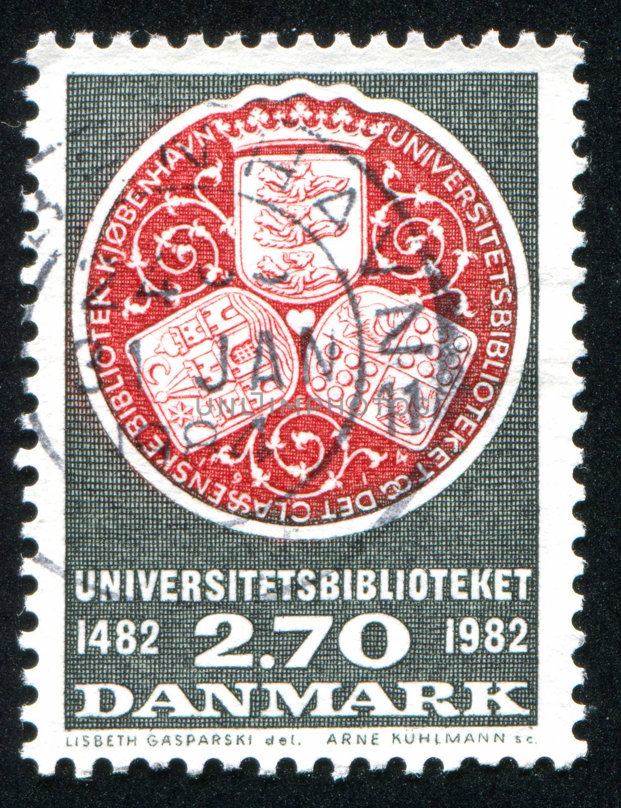 DENMARK - CIRCA 1982: stamp printed by Denmark, shows University Library seal, circa 1982