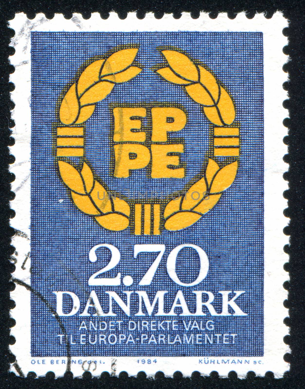 DENMARK - CIRCA 1984: stamp printed by Denmark, shows European Parliament 
Elections Emblem, circa 1984