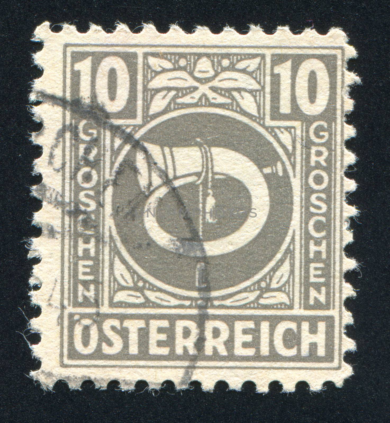 AUSTRIA - CIRCA 1945: stamp printed by Austria, shows ornament and horn, circa 1945