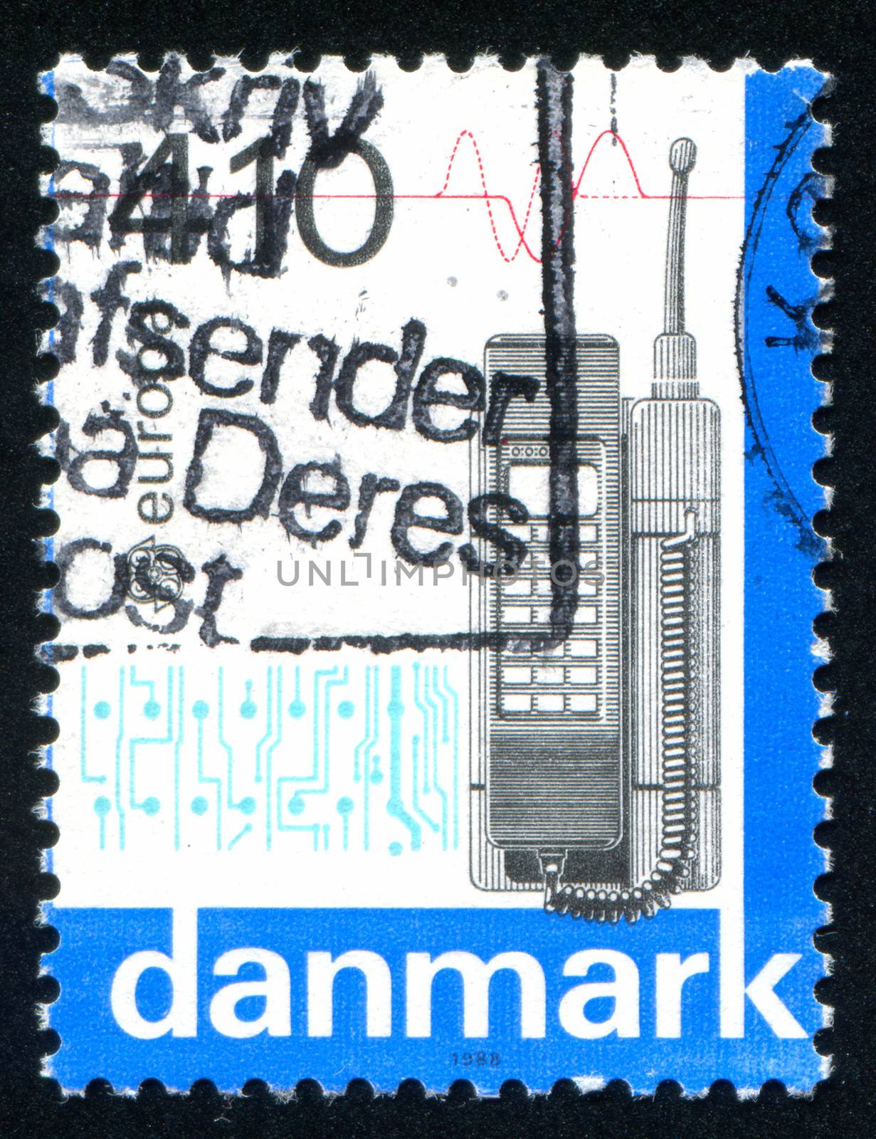 DENMARK - CIRCA 1988: stamp printed by Denmark, shows Mobile telephone, circa 1988