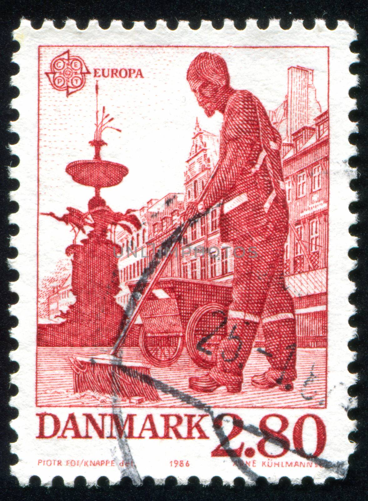 DENMARK - CIRCA 1986: stamp printed by Denmark, shows Street sweeper, circa 1986